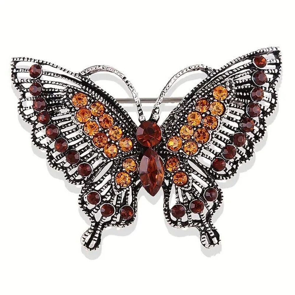 Amber Multi Colored Crystal Large Butterfly Pin Brooch‎